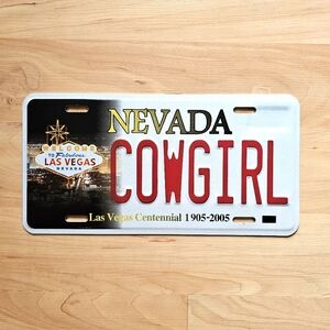 License Plate Decorative…Nevada…”COWGIRL”…LV Centennial